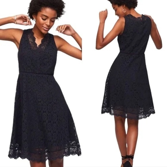 Loft Women’s Alluring Mixed Lace Black Flare Dress Size 4 - Picture 1 of 16